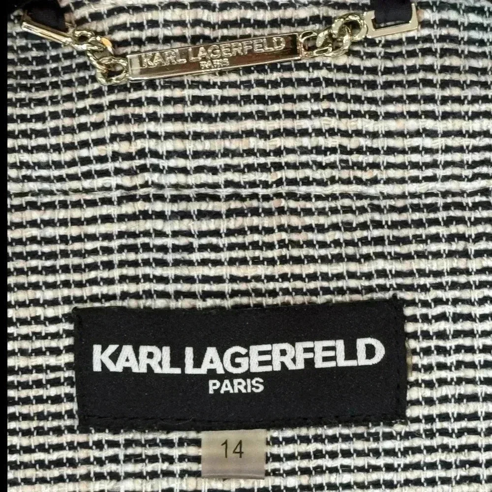 Karl Lagerfeld Cream Tweed Open-Front Jacket with Black Trim - Picture 8 of 15